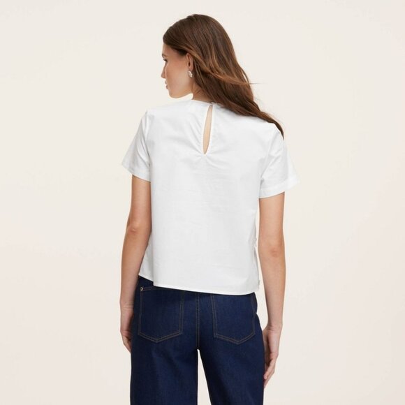 New Kate Spade Ribbon Short Sleeve Blouse Top Crew Ruffle Target White Cotton - Picture 4 of 4